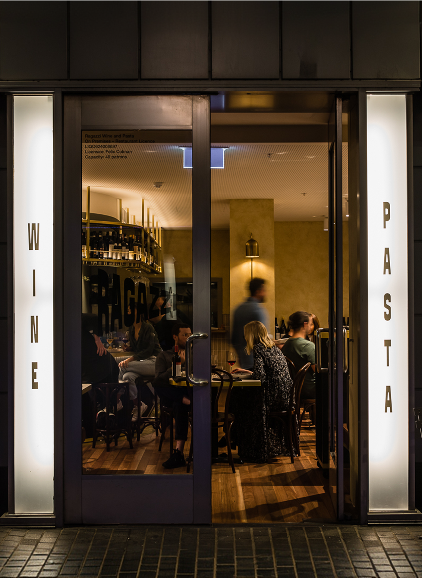 Ragazzi Wine + Pasta frontage on Angel Place
